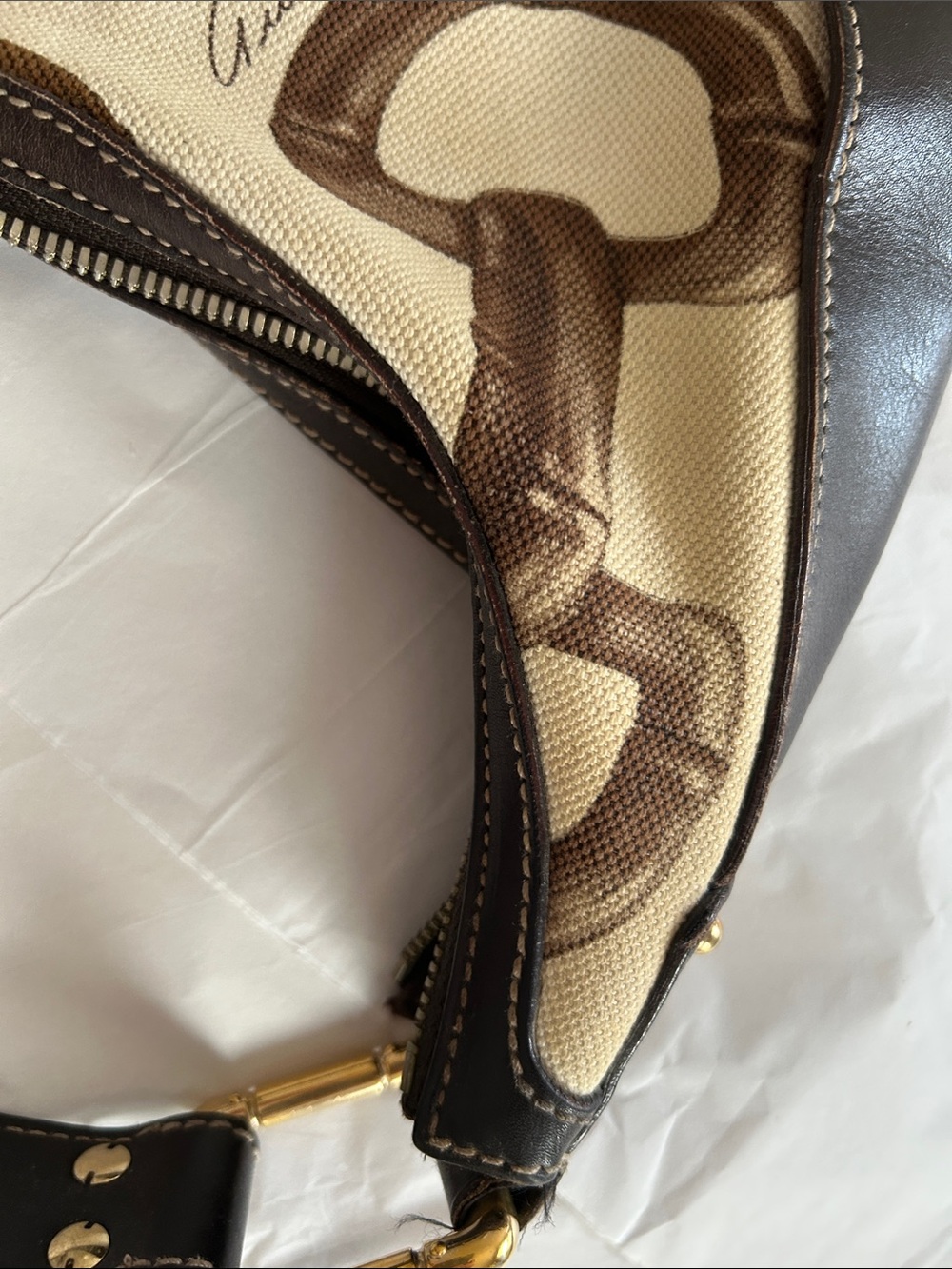 Gucci Bamboo Horsebit Canvas Shoulder Bag with Bamboo Accent - Picture 16 of 16